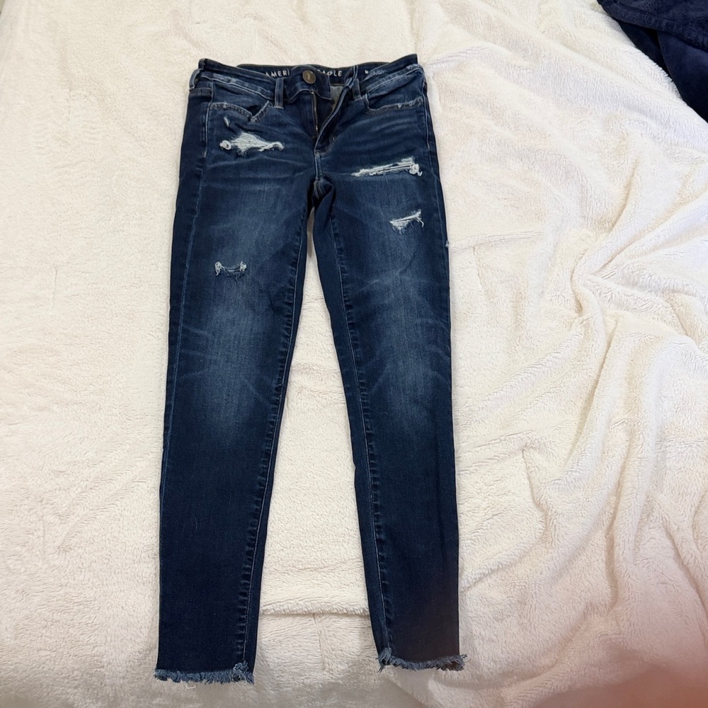 American Eagle Outfitters Dark Blue Distressed Skinny Jeans